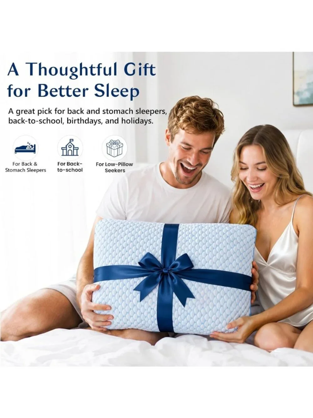 Cooling Gel Thin Pillow for Stomach & Back Sleepers, Ultra Slim Memory Foam 2.25